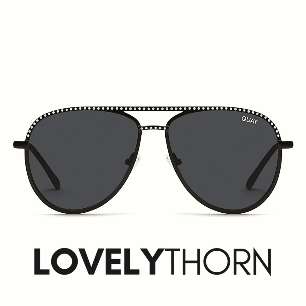 QUAY // ltd ed lizzo luxe rhinestone aviators matte black frame smoke lenses